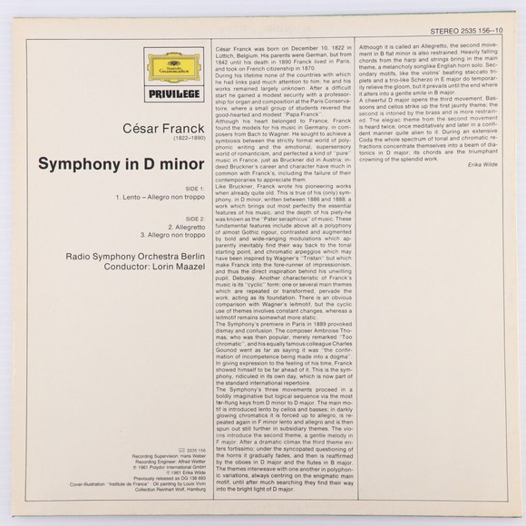 César Franck  Radio Symphony Orchestra Berlin, Symphony In D Minor 12" LP Record - Picture 2 of 11